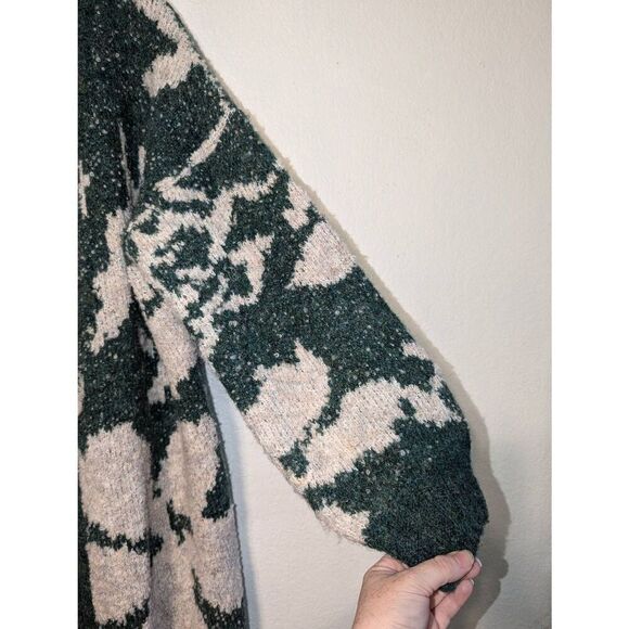 Brazos Market Women's Open Front Duster Sweater Cardigan Green and Cream One Sz - Picture 6 of 15